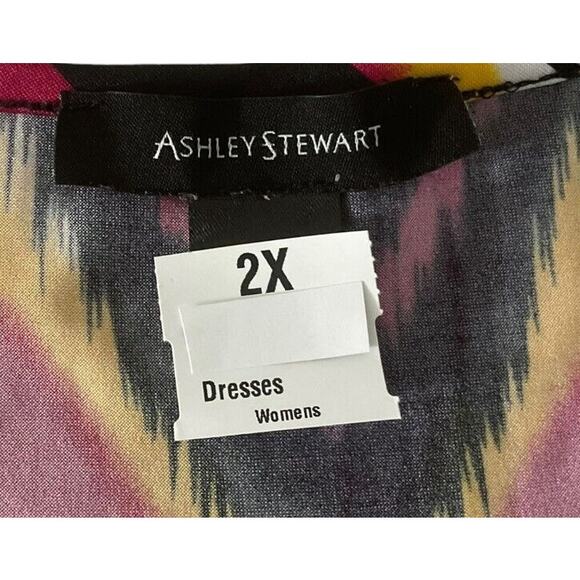 Ashley Stewart Maxi Dress 2X Multicolor Abstract Pattern Empire Waist 3/4 Sleeve - Picture 8 of 13